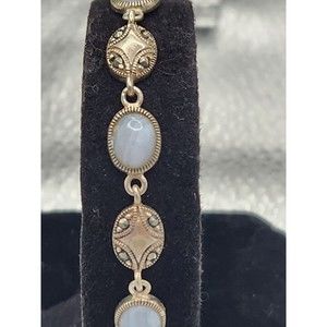 Nativ American Blue Lace Agate Bracelet set in Sterling Silver 7.5" Long